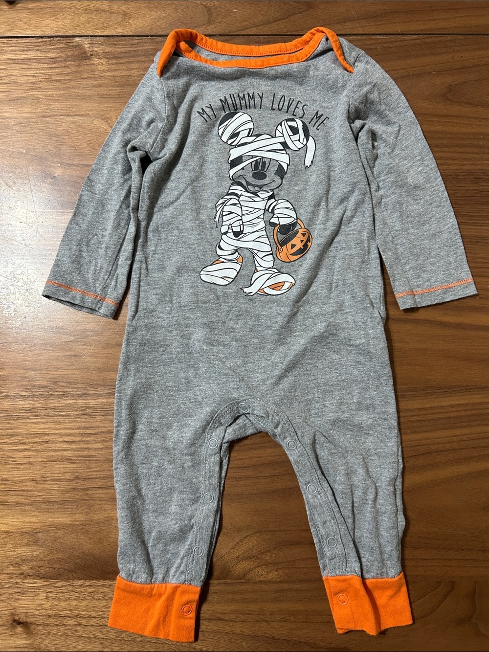 Disney Gray and Orange Mickey Mummy One-Piece Footie Size 12M
